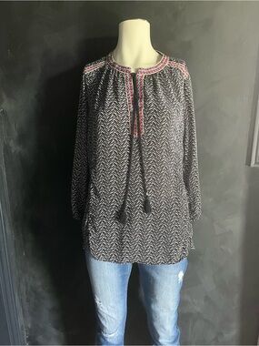 Daniel Rainn Black Chevron Tunic with Red Trim